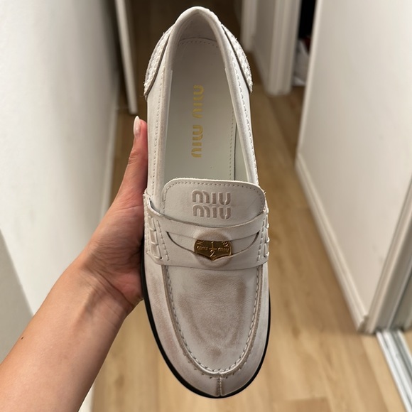 Miu Miu  Penny White Leather Loafers - size 8 - Picture 6 of 8